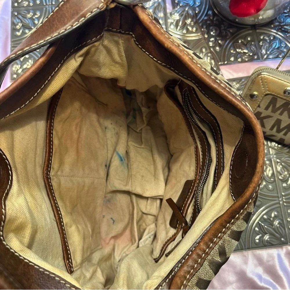 🌹VINTAGE Michael Kors • Brown Logo Large Hobo Bag Wallet Bundle